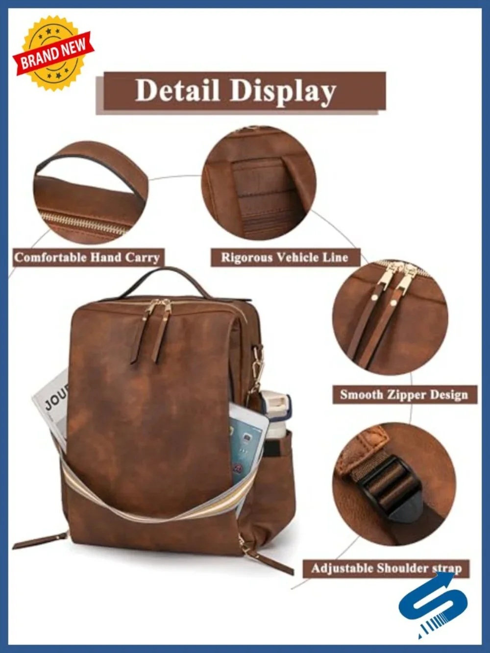 Large Convertible Travel Backpack Purse for Women Faux Leather Laptop Bag